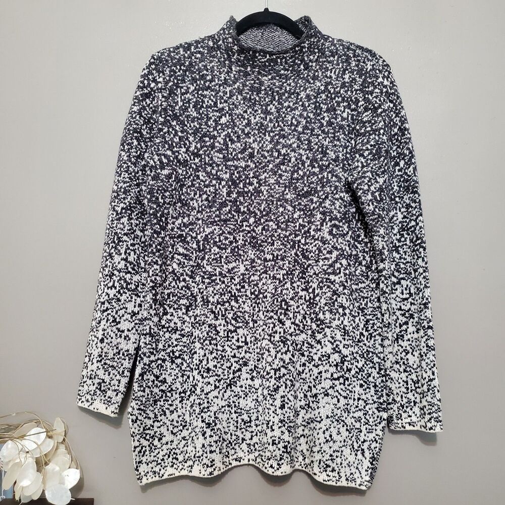 J. Jill Pure Jill Mock Neck Sweater Womens Size XS Black Gray Knit Ombre Speck